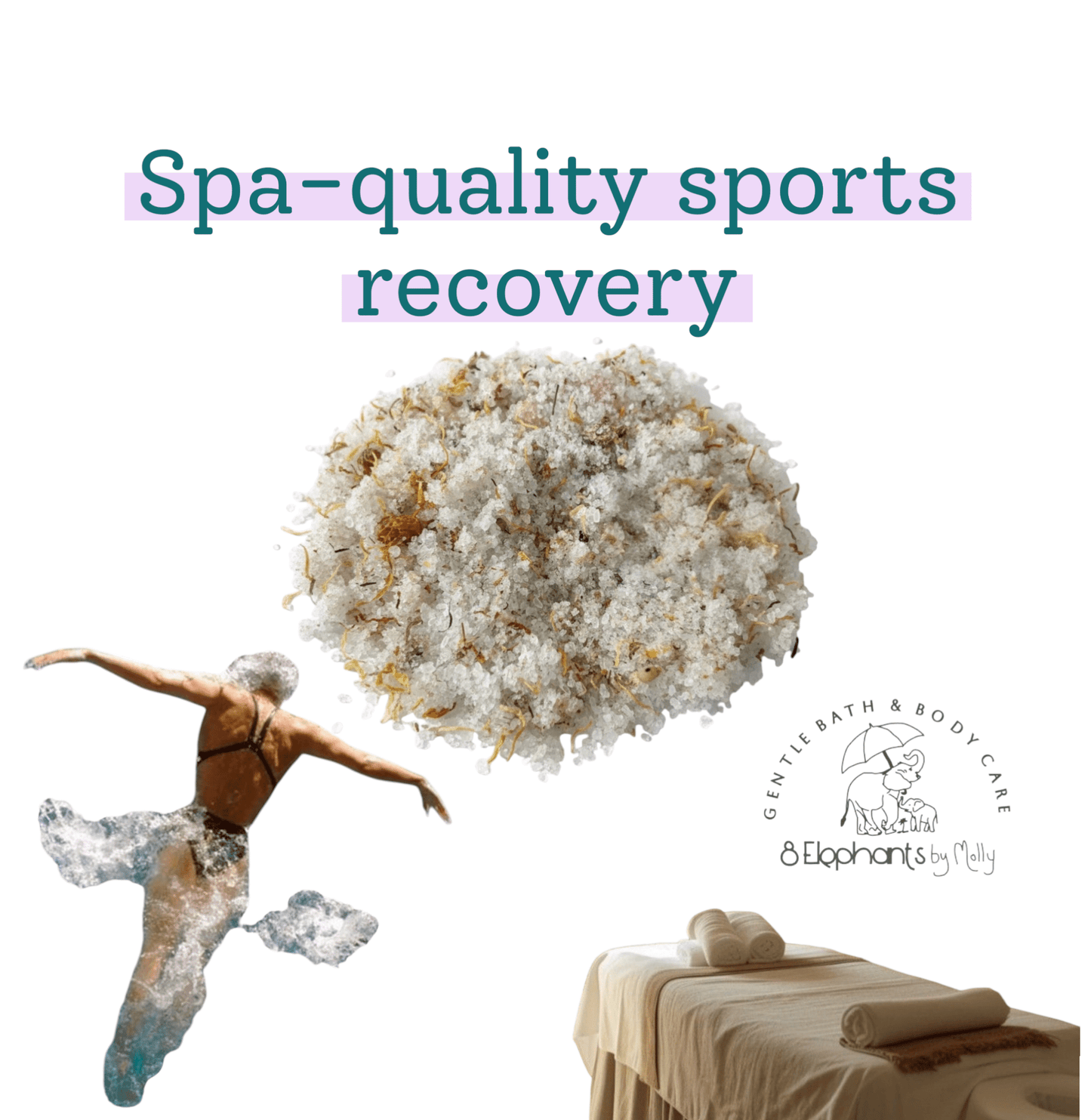 Calm Body Salts for Athletic Sports Recovery & Travel - 8 Elephants by Molly