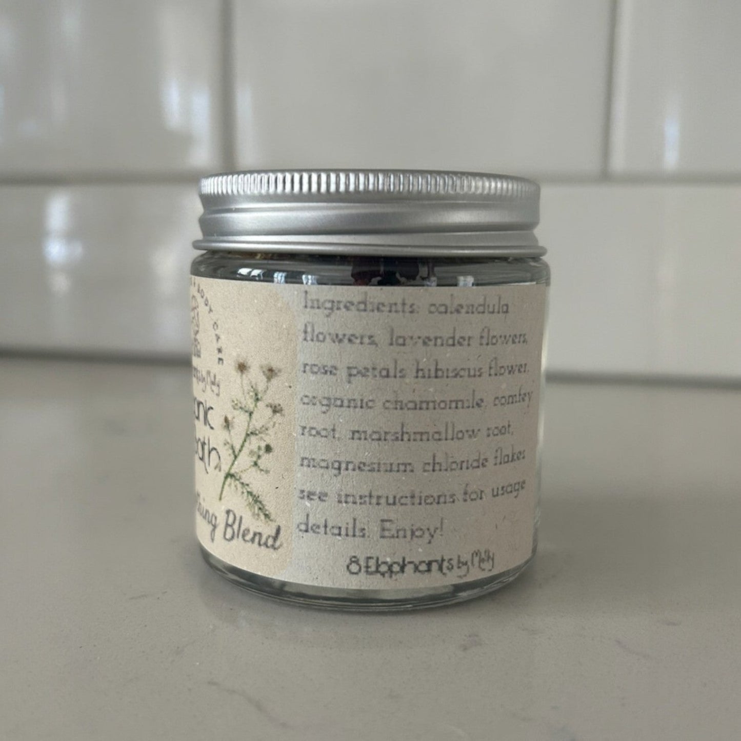 Organic Post - Partum Herbal Sitz Bath 4 oz Glass Jar - 8 Elephants by Molly