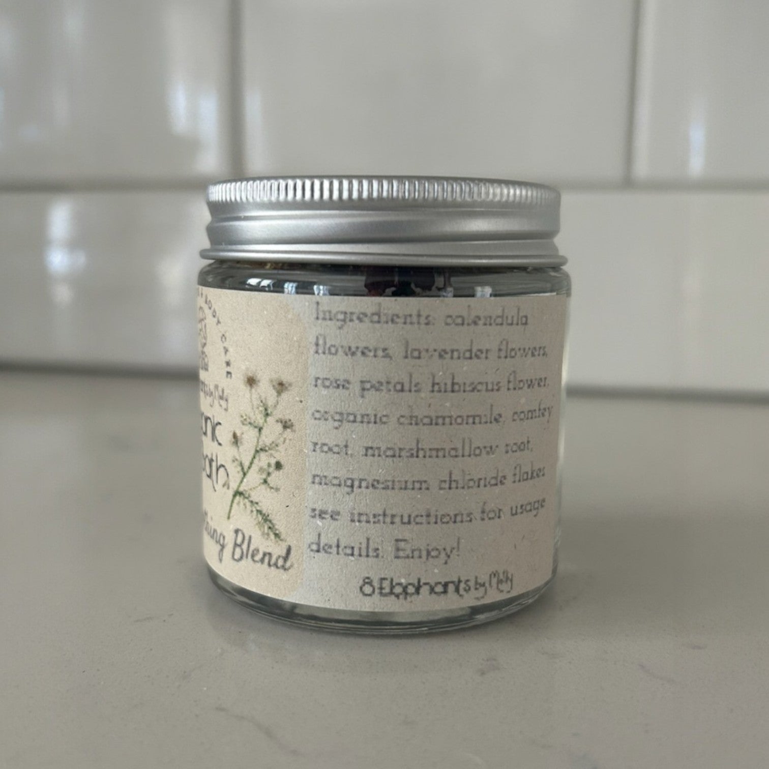 Organic Post - Partum Herbal Sitz Bath 4 oz Glass Jar - 8 Elephants by Molly