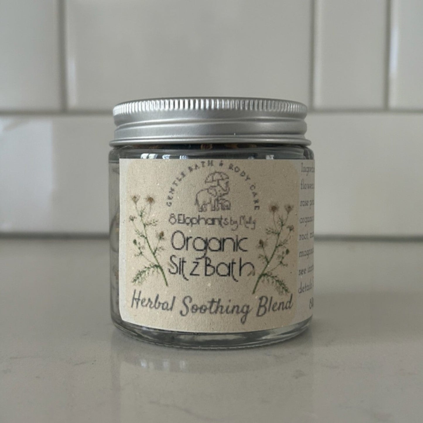 Organic Post - Partum Herbal Sitz Bath 4 oz Glass Jar - 8 Elephants by Molly