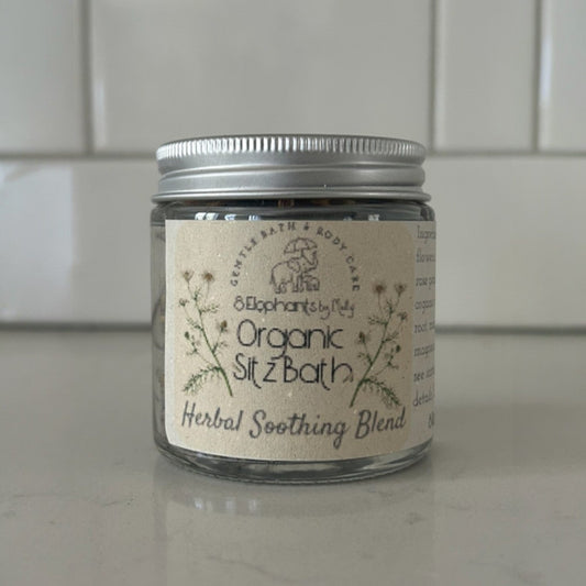 Organic Post - Partum Herbal Sitz Bath 4 oz Glass Jar - 8 Elephants by Molly