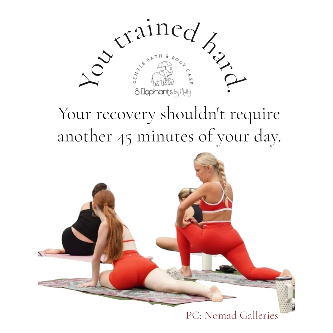 A promotional graphic with text reading 'You trained hard. Your recovery shouldn't require another 45 minutes of your day.